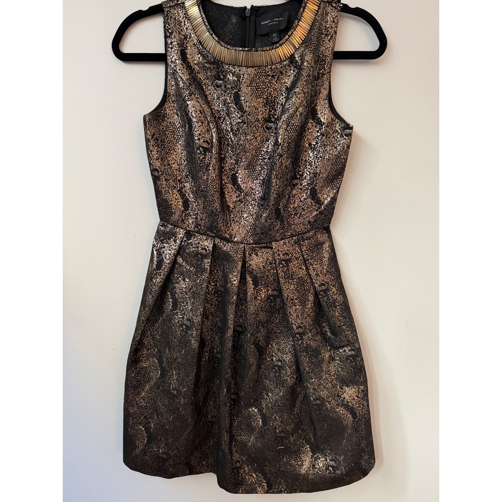 Romeo + Juliet Couture XS Metallic Brocade Mini Dress Black Gold Lined